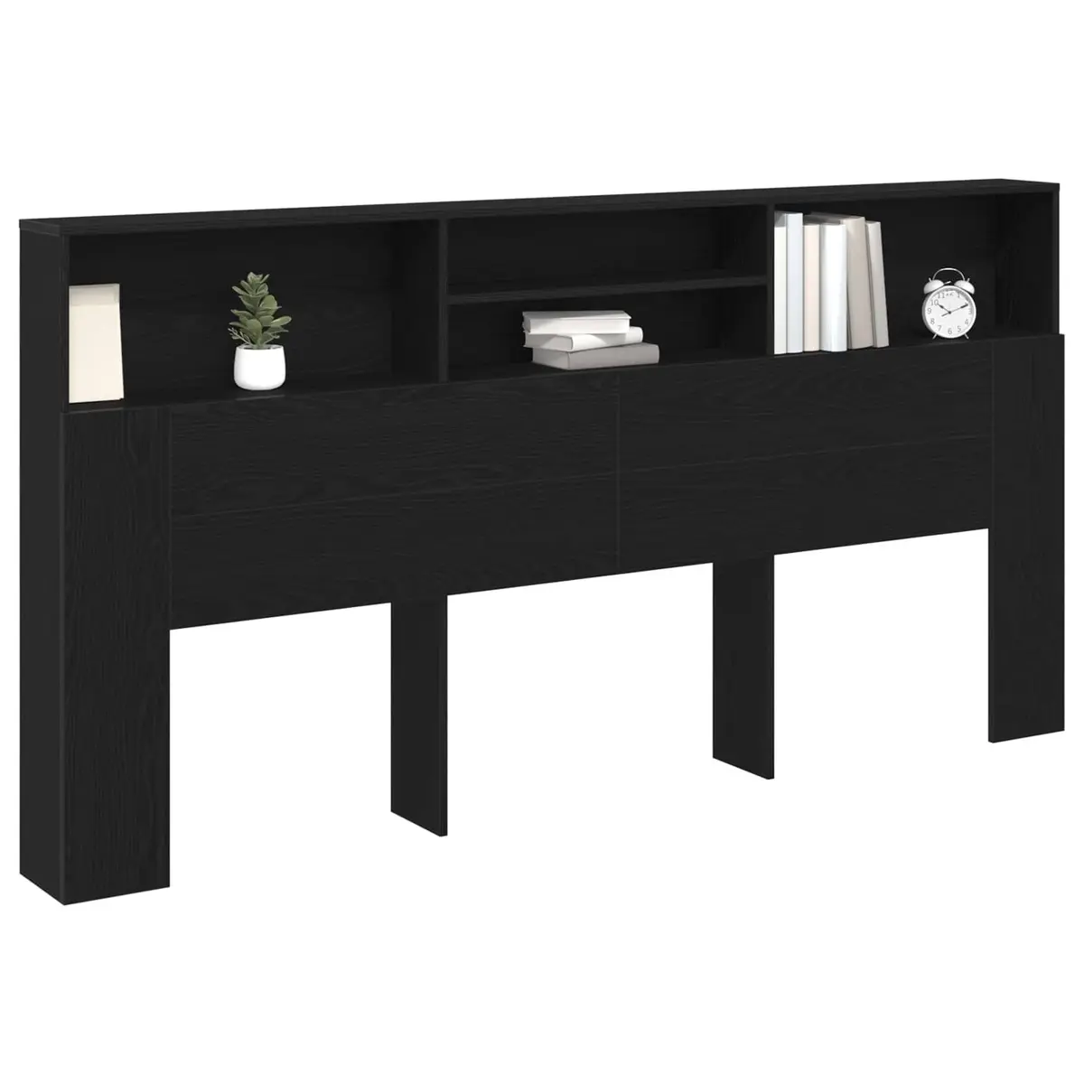 Black Oak Wall-Mounted Headboard Cabinet for Storage