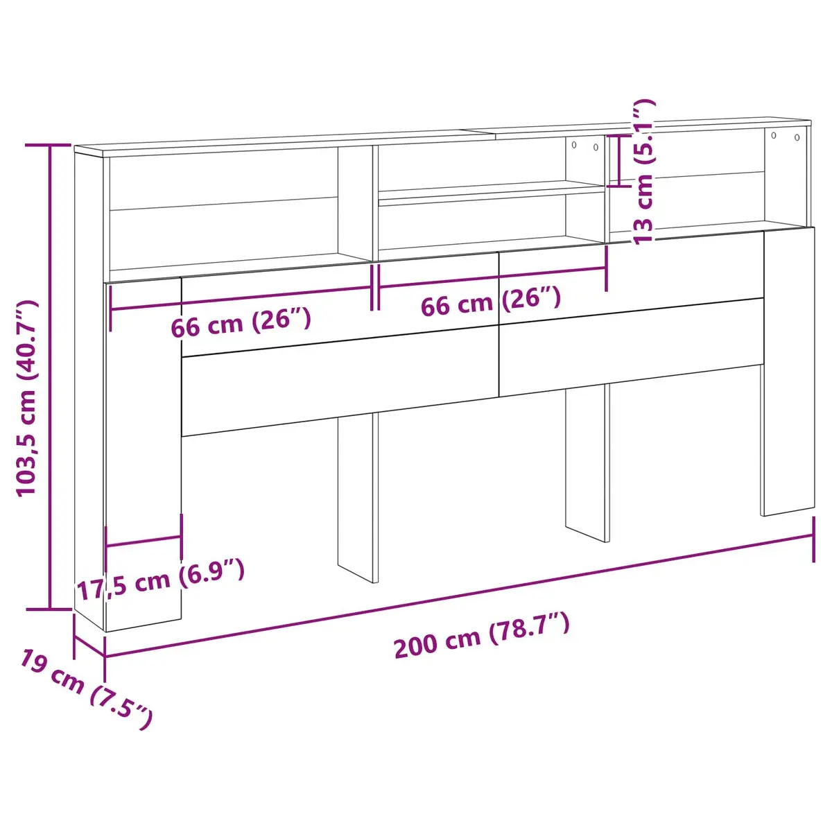 Black Oak Wall-Mounted Headboard Cabinet for Storage