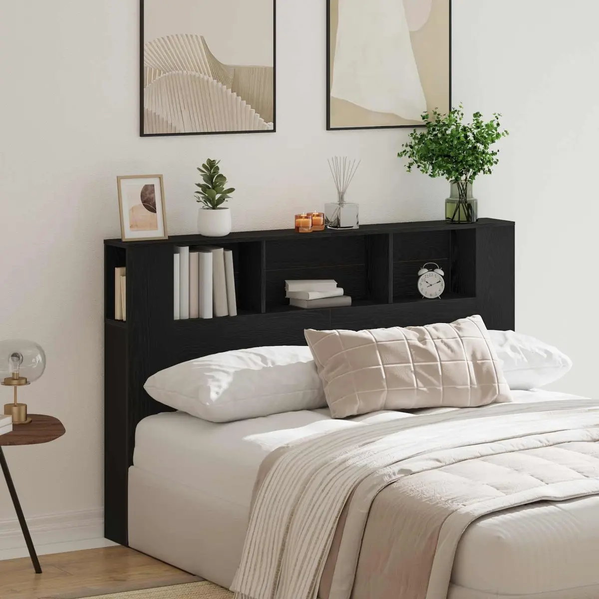 Minimalist Black Headboard Cabinet for Storage