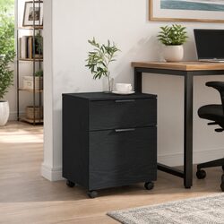Black Oak Rolling File Cabinet for Home Office