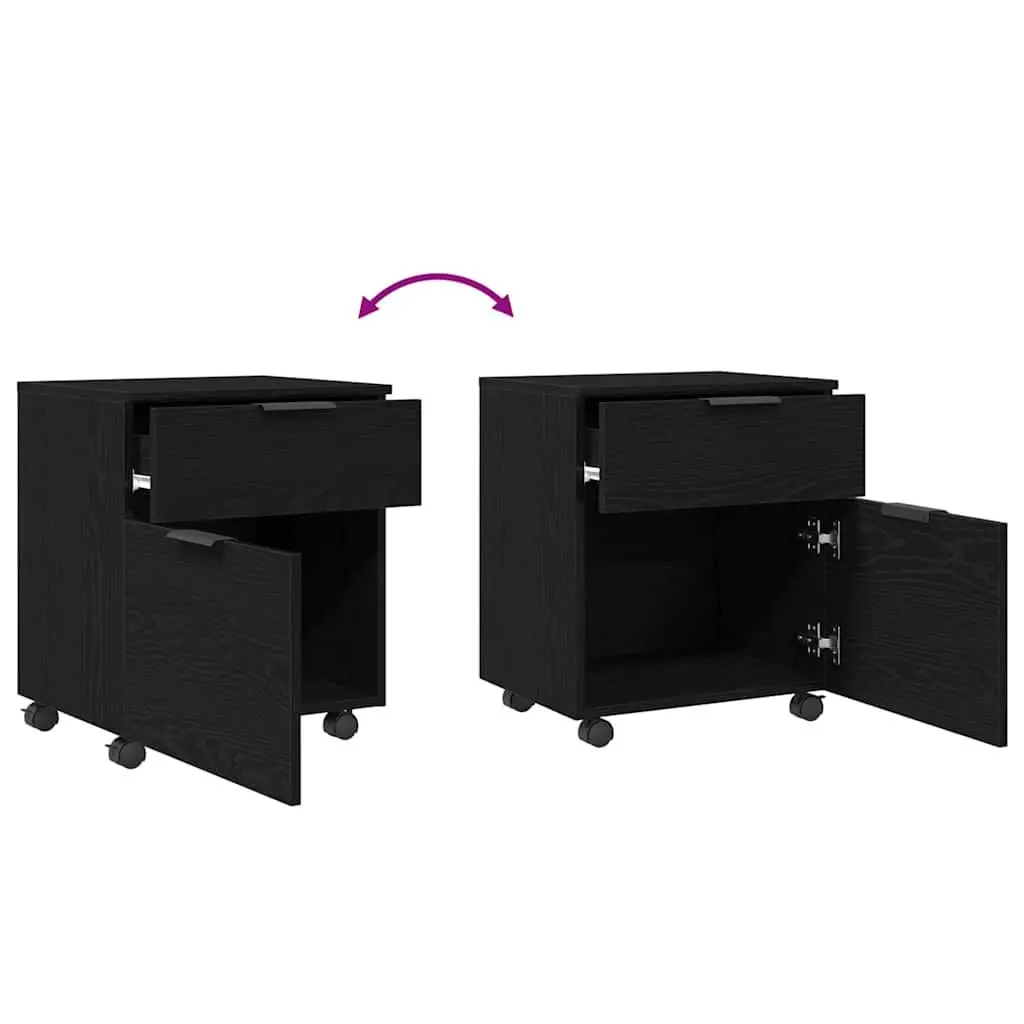 File Cabinet Rolling Storage Black Oak 45x38x54cm Engineered Wood