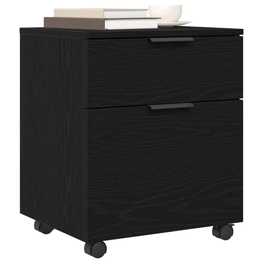 File Cabinet Rolling Storage Black Oak 45x38x54cm Engineered Wood