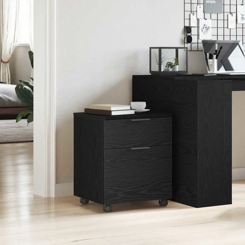 File Cabinet Rolling Storage Black Oak 45x38x54cm Engineered Wood