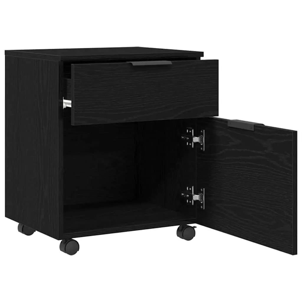 File Cabinet Rolling Storage Black Oak 45x38x54cm Engineered Wood