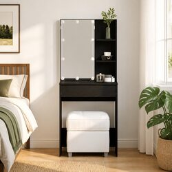 Black Bedroom Dressing Table with Mirror and LED Lights