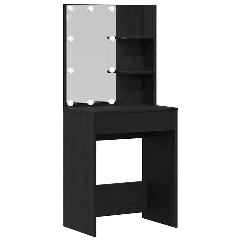 Black Bedroom Dressing Table with Mirror and LED Lights