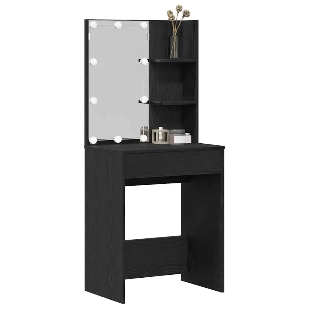 Black Bedroom Dressing Table with Mirror and LED Lights