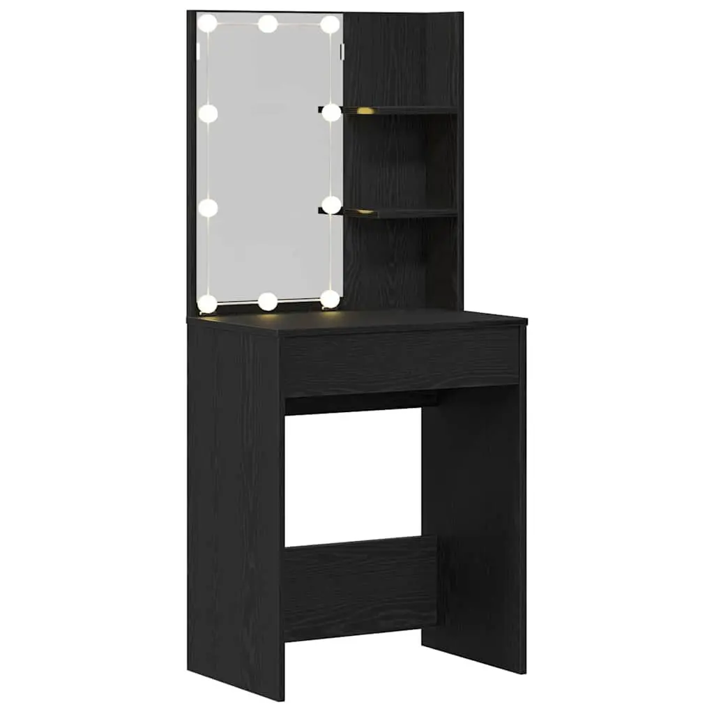 Black Bedroom Dressing Table with Mirror and LED Lights
