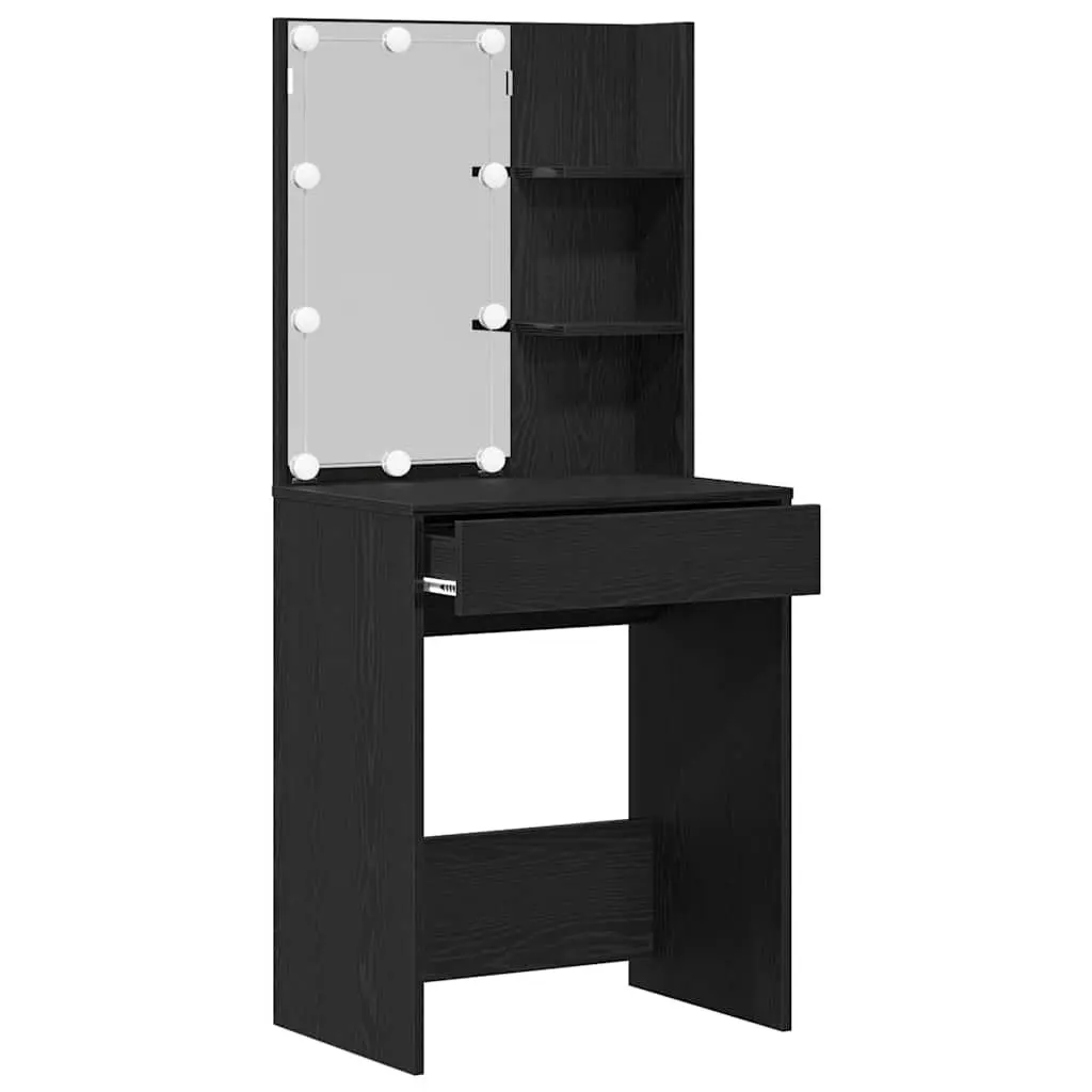 Black Bedroom Dressing Table with Mirror and LED Lights