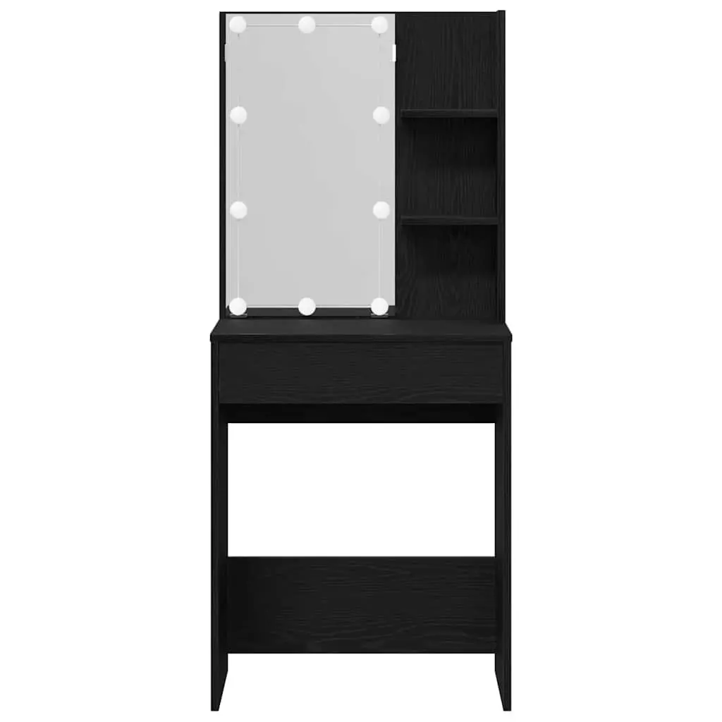 Black Bedroom Dressing Table with Mirror and LED Lights