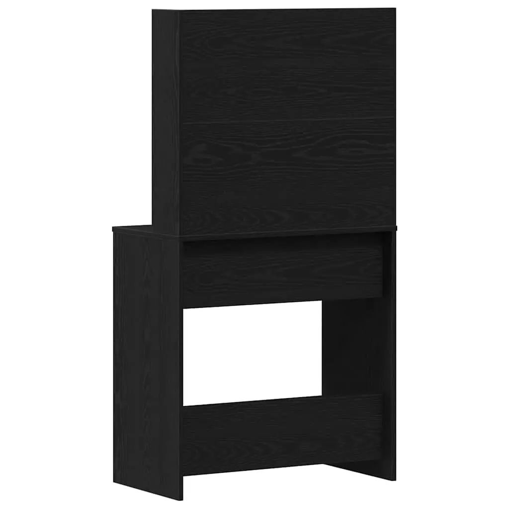 Black Oak Dressing Table with Mirror and Storage