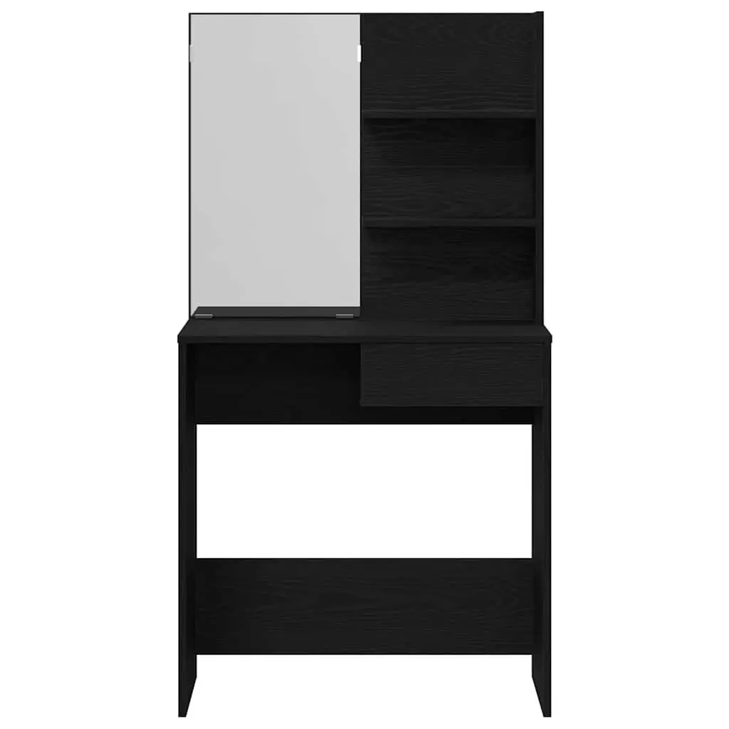 Black Oak Dressing Table with Mirror and Storage