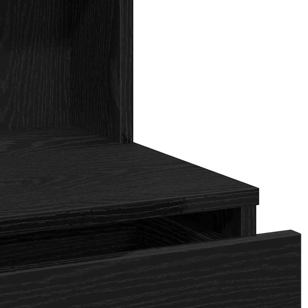 Black Oak Dressing Table with Mirror and Storage