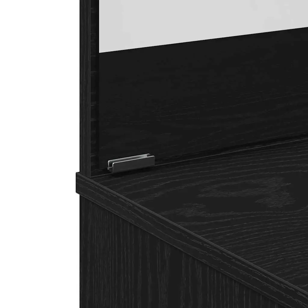 Black Oak Dressing Table with Mirror and Storage
