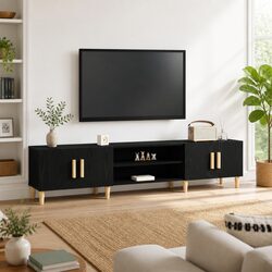 Black Engineered Wood TV Cabinet for Modern Living Rooms