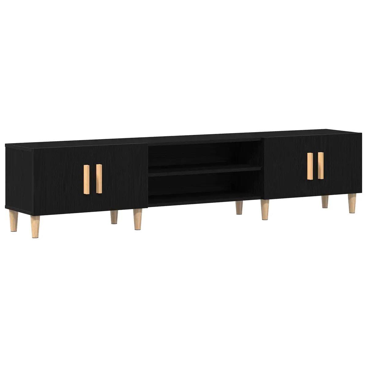 TV Cabinet Black Engineered Wood Living Room Storage Unit 180cm Modern Furniture