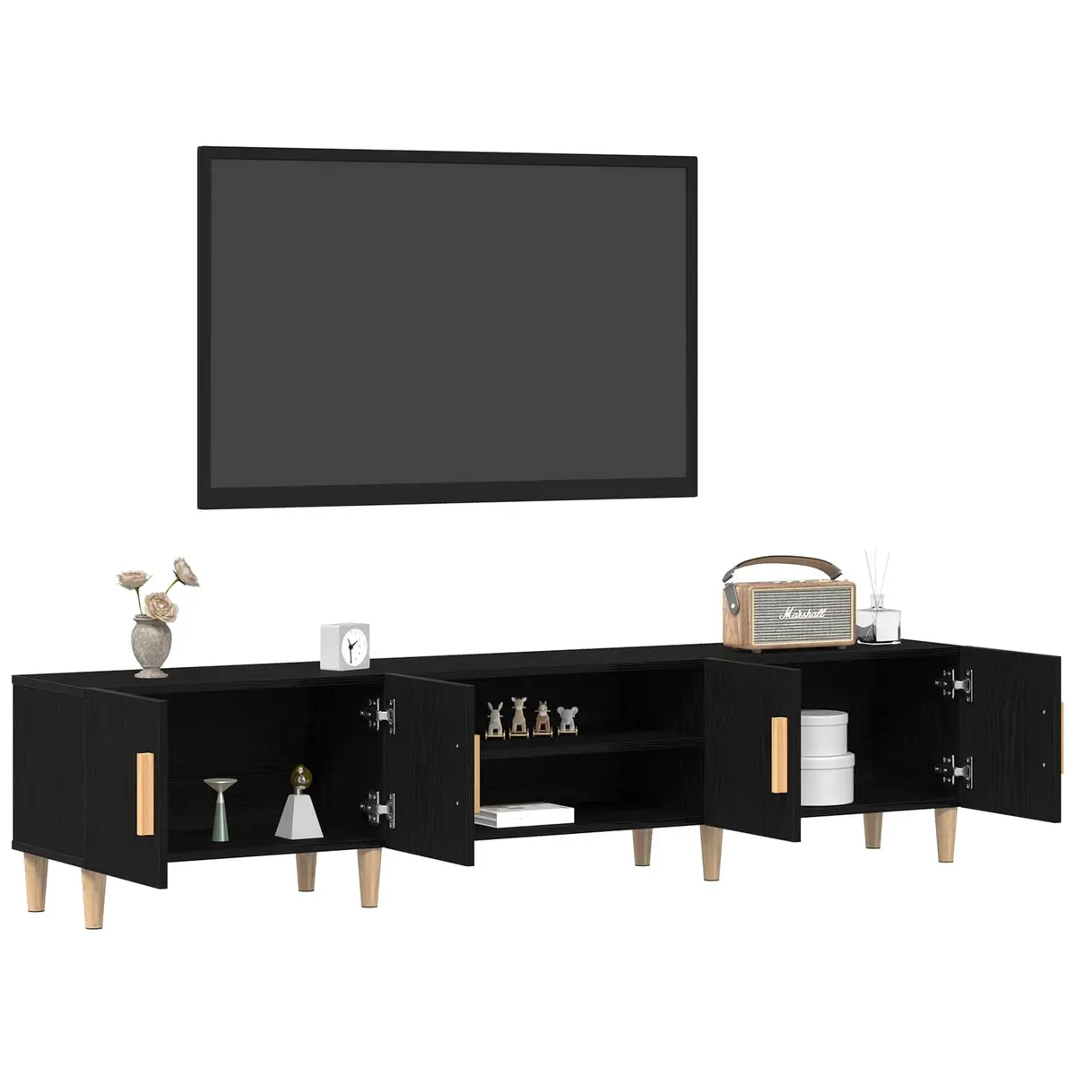 TV Cabinet Black Engineered Wood Living Room Storage Unit 180cm Modern Furniture