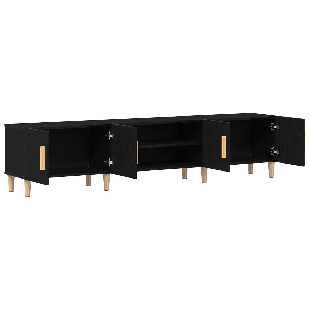 TV Cabinet Black Engineered Wood Living Room Storage Unit 180cm Modern Furniture
