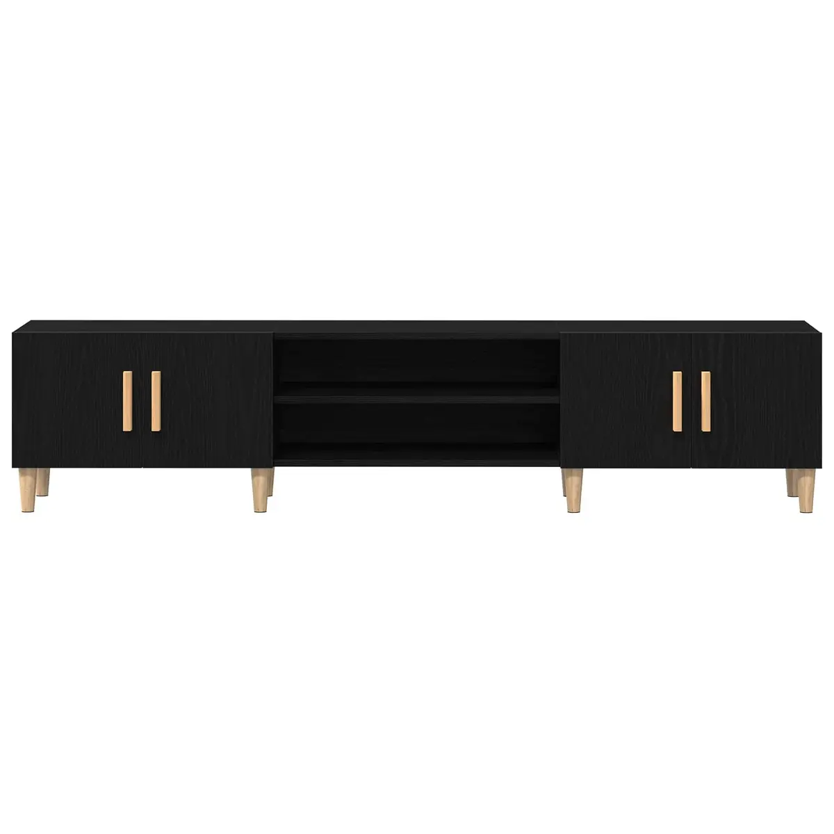 TV Cabinet Black Engineered Wood Living Room Storage Unit 180cm Modern Furniture