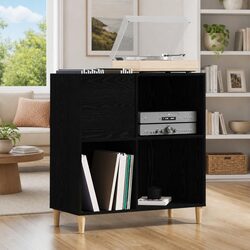 Stylish Black Oak Record Cabinet for Your Living Room