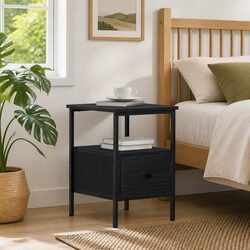 Black Bedside Cabinet 34x36x50cm Engineered Wood