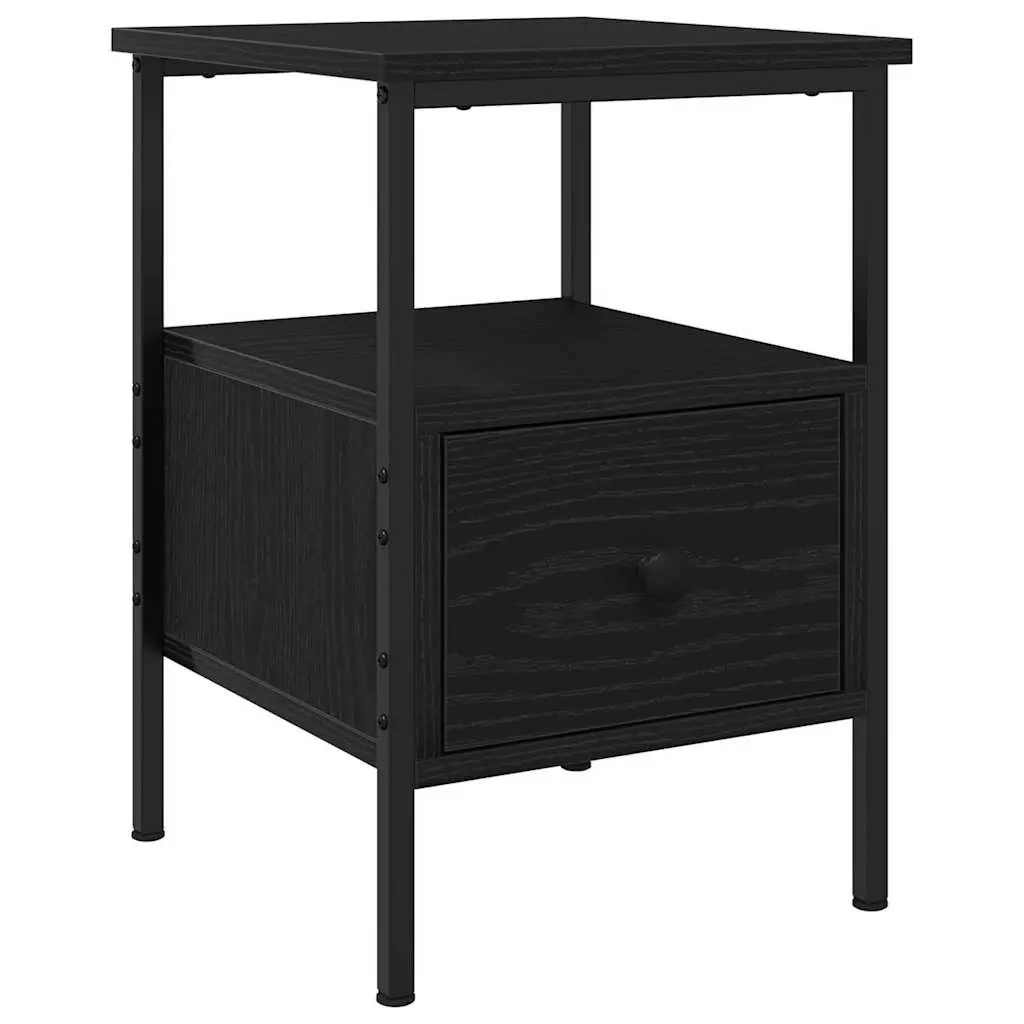Bedside Cabinet Black 34x36x50cm Engineered Wood Rustic Storage Drawer Shelf
