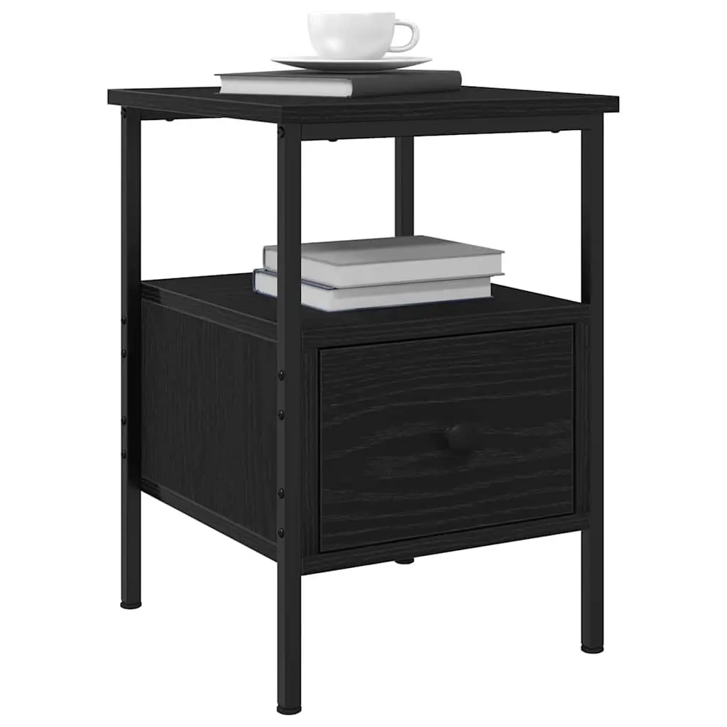 Bedside Cabinet Black 34x36x50cm Engineered Wood Rustic Storage Drawer Shelf