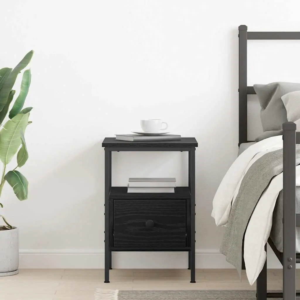 Bedside Cabinet Black 34x36x50cm Engineered Wood Rustic Storage Drawer Shelf