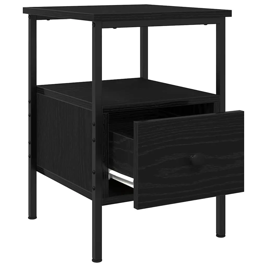 Bedside Cabinet Black 34x36x50cm Engineered Wood Rustic Storage Drawer Shelf