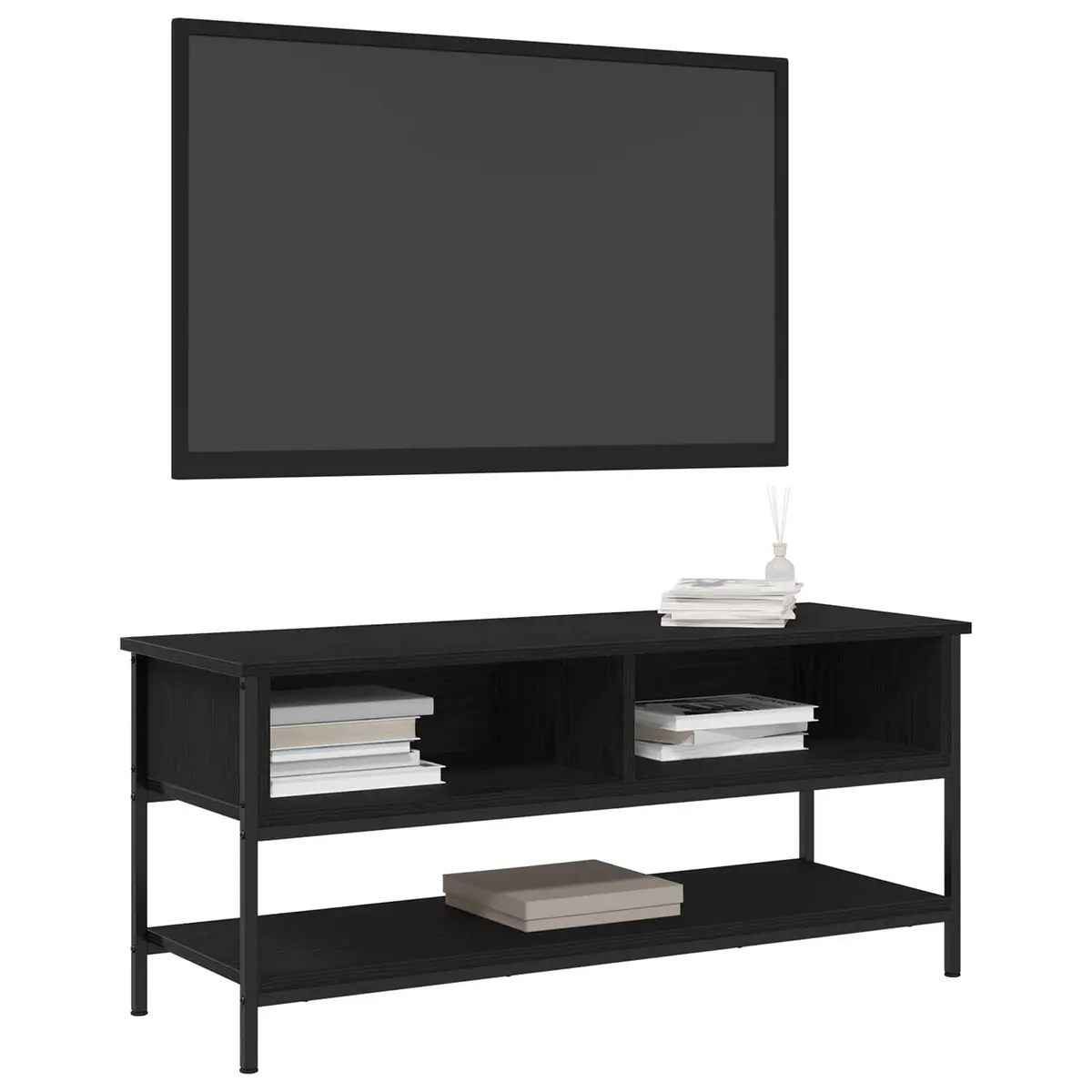 TV Cabinet Set Wall-Mounted Living Room Storage Unit Black Engineered Wood