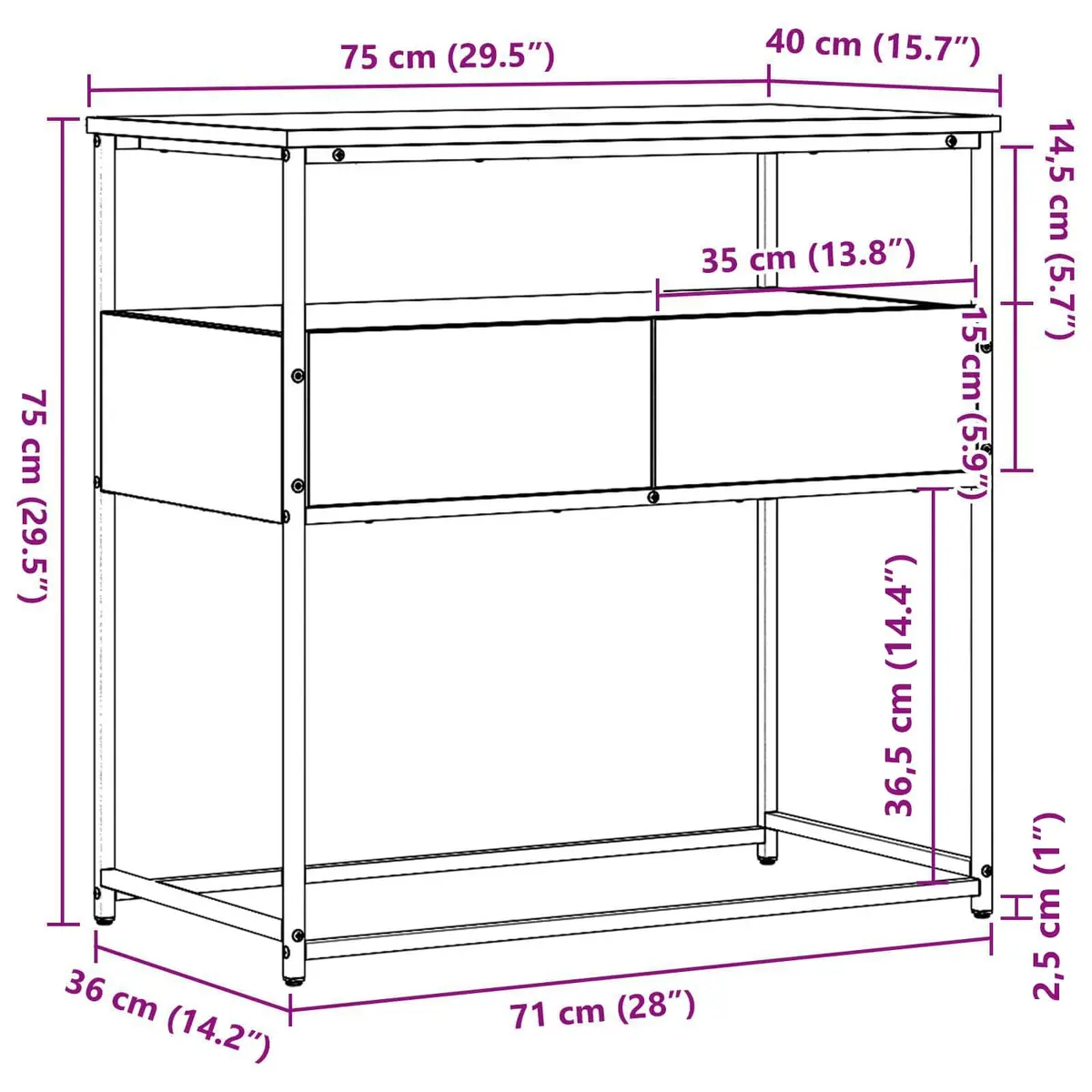 Black Console Table for Entryway 75x40x75cm
