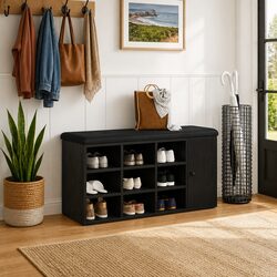 Cozy Black Oak Storage Bench for Entryway or Living Room