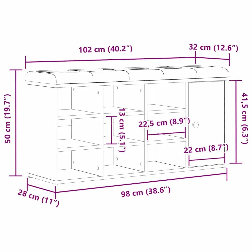 Storage Bench Black Oak 102 x 32 x 50 cm Engineered Wood