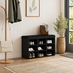 Black Modern Shoe Bench with Storage Shelf