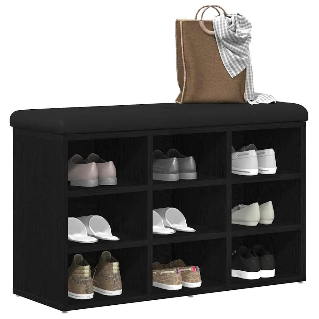 Shoe Bench Black Modern Entryway Seating Engineered Wood