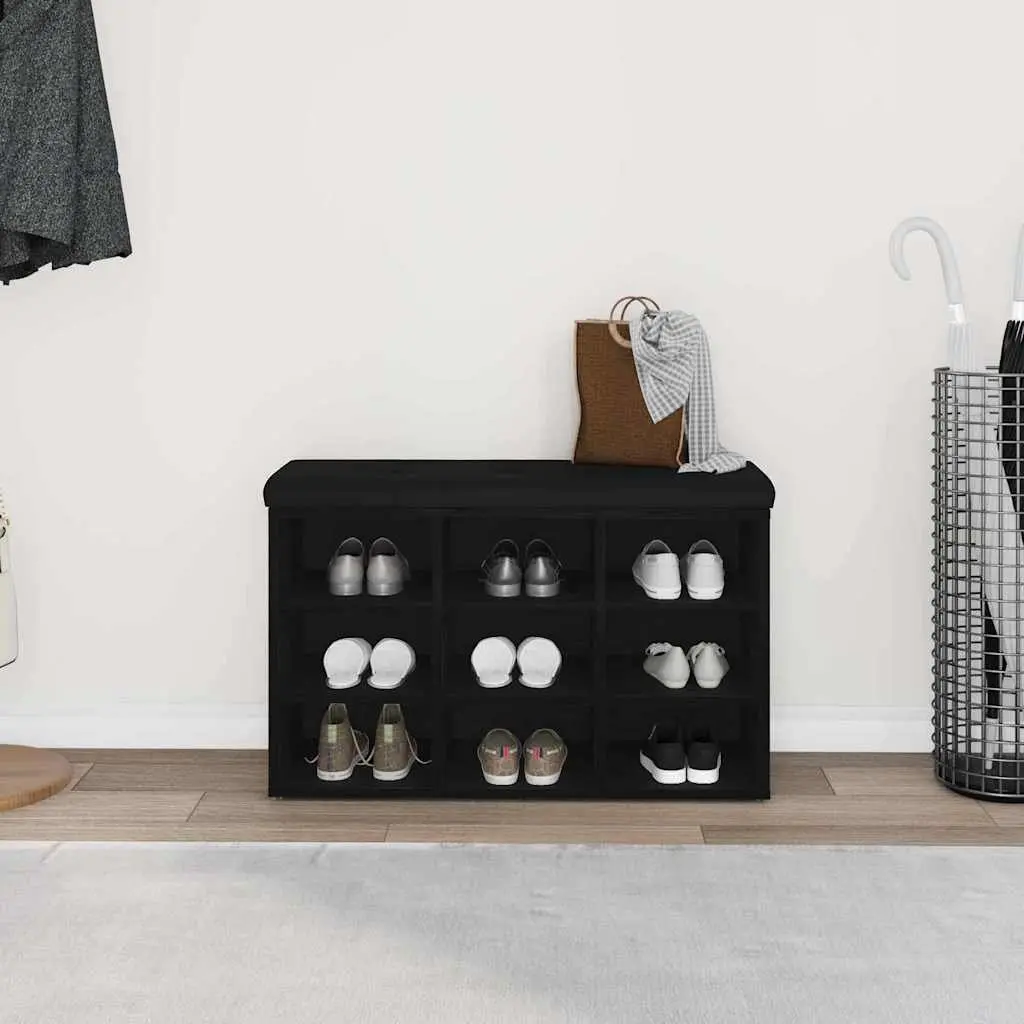 Shoe Bench Black Modern Entryway Seating Engineered Wood