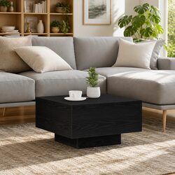 Black Oak Coffee Table with LED Lights 55x55x31cm