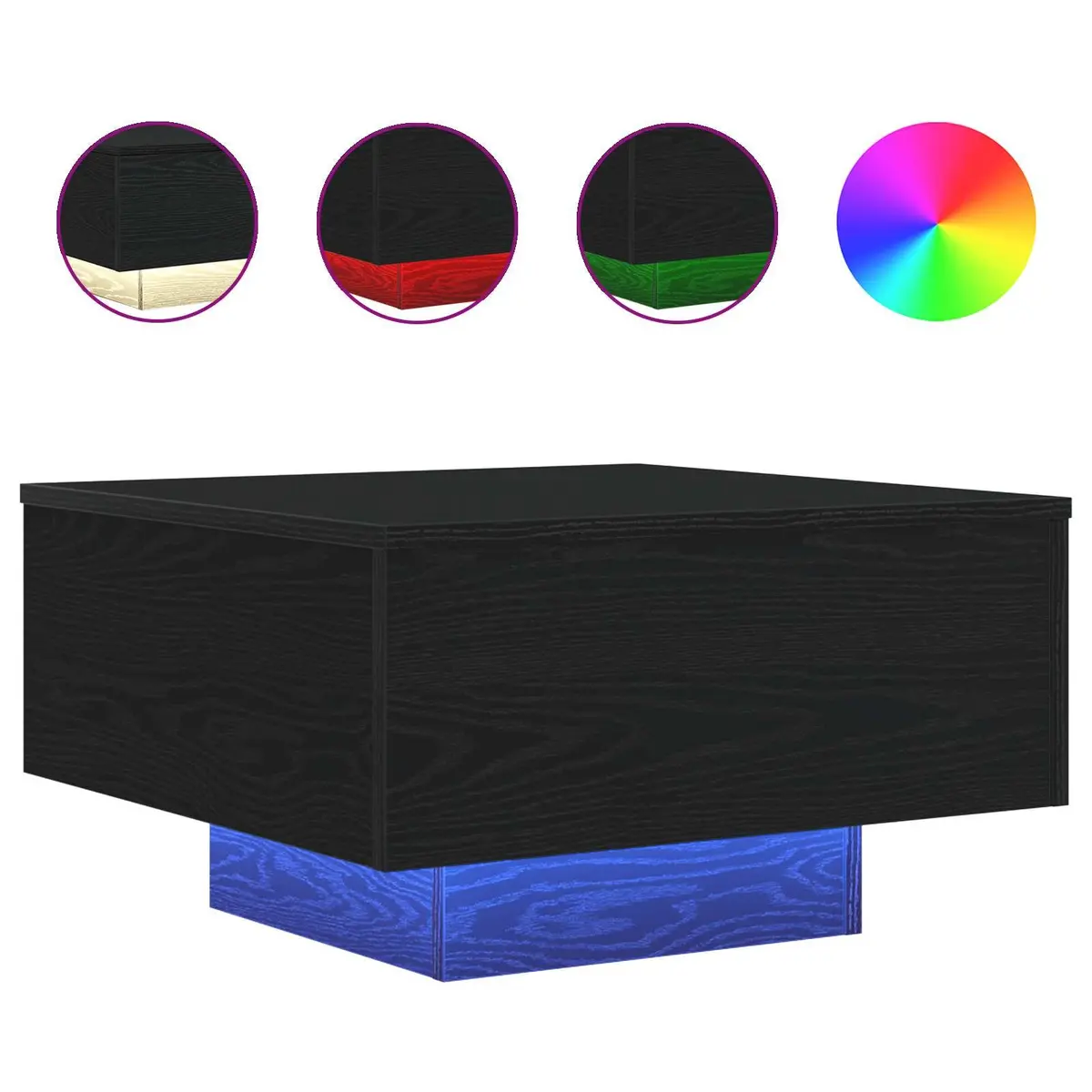 Black Oak Coffee Table with LED Lights 55x55x31cm