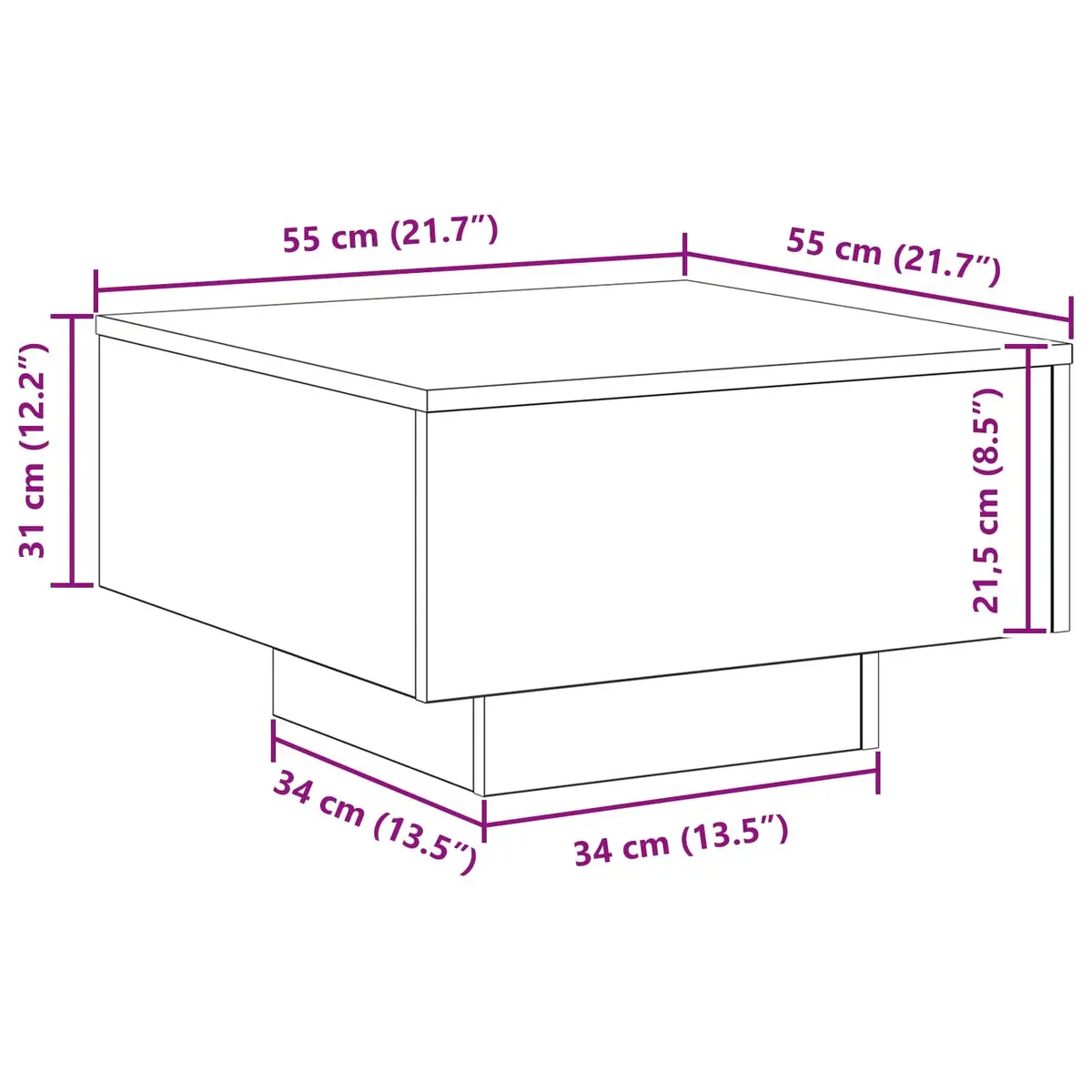 Black Oak Coffee Table with LED Lights 55x55x31cm