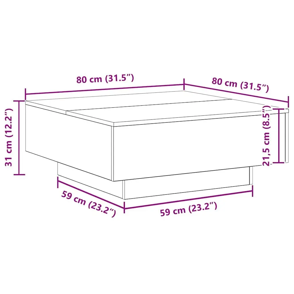 Coffee Table Black Oak 80x80x31cm Modern Living Room Accent Furniture