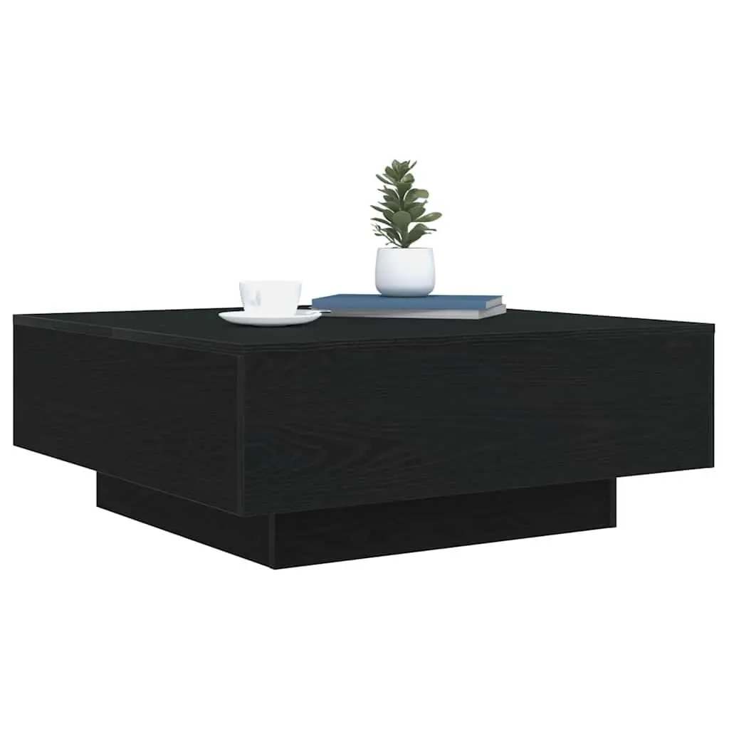 Coffee Table Black Oak 80x80x31cm LED Lights Modern Engineered Wood