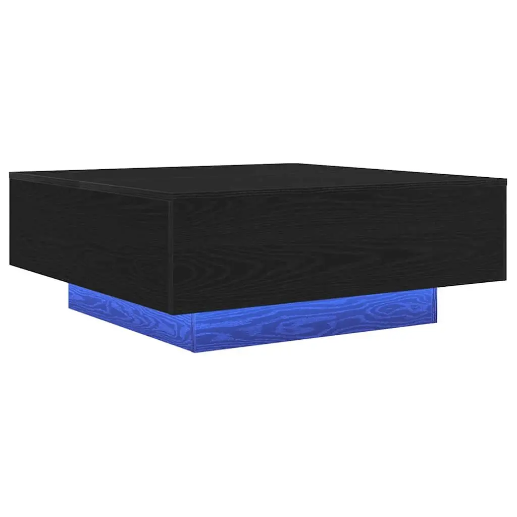 Coffee Table Black Oak 80x80x31cm LED Lights Modern Engineered Wood