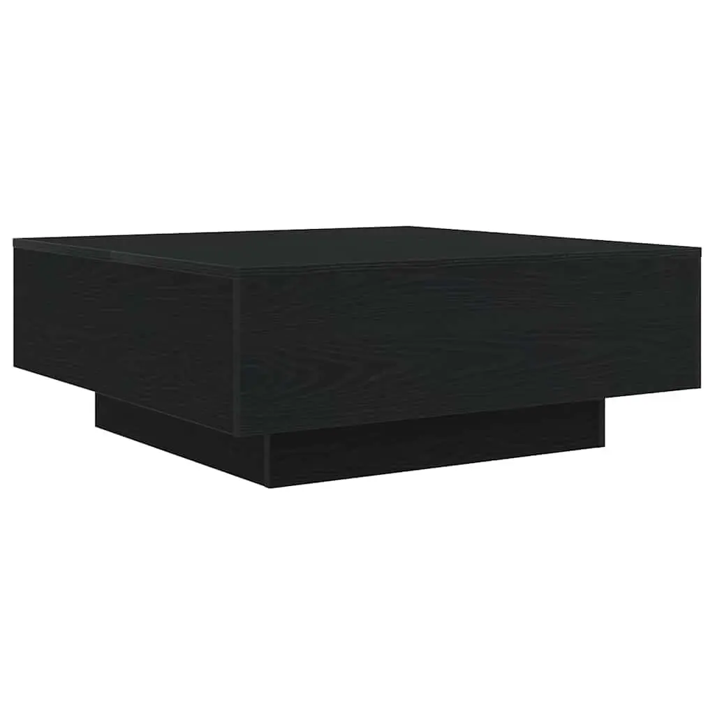 Coffee Table Black Oak 80x80x31cm LED Lights Modern Engineered Wood