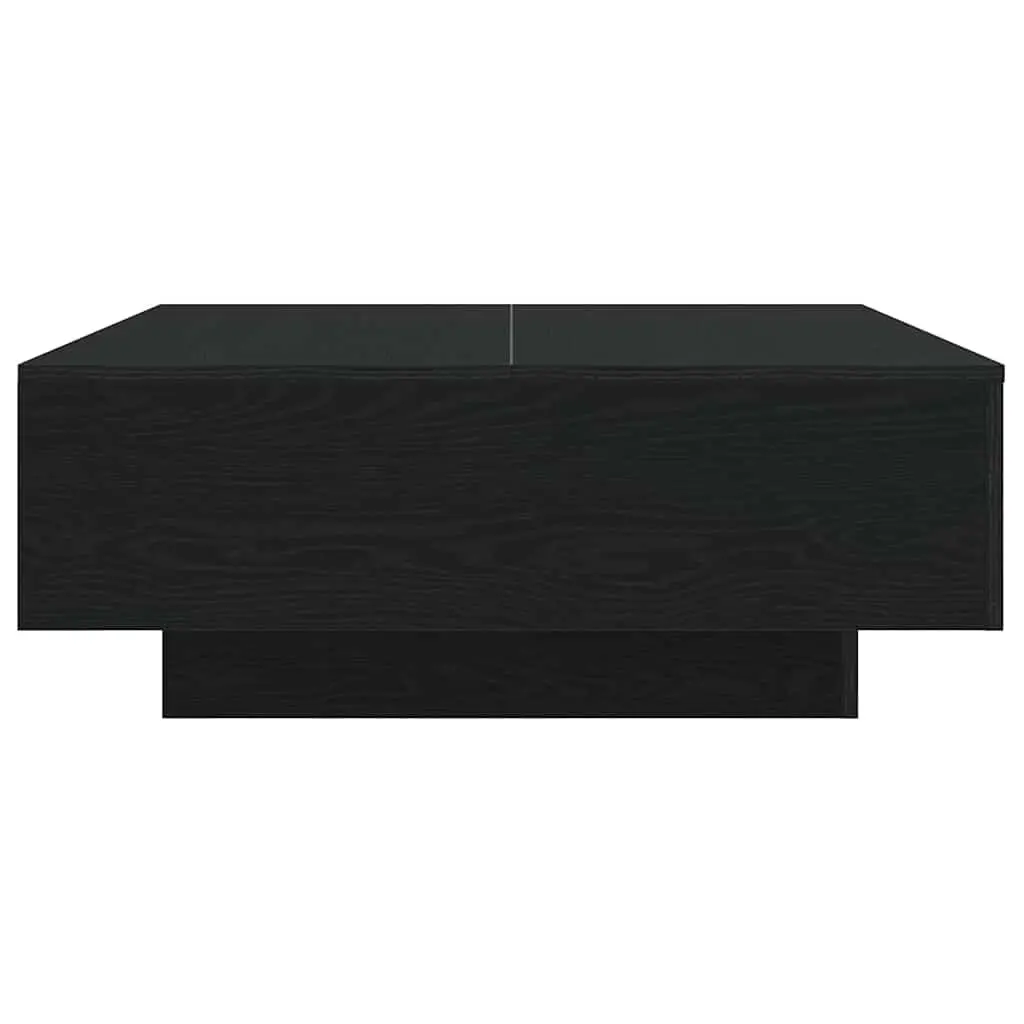 Coffee Table Black Oak 80x80x31cm LED Lights Modern Engineered Wood