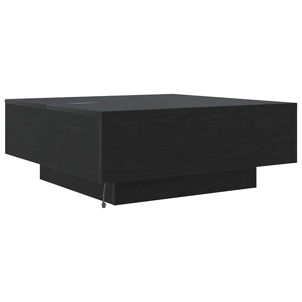 Coffee Table Black Oak 80x80x31cm LED Lights Modern Engineered Wood