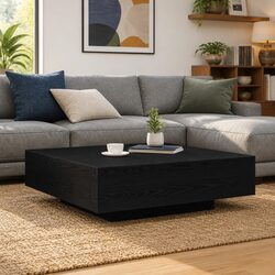 Modern Black Coffee Table with LED Lighting
