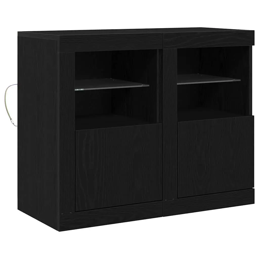 LED Sideboard Black Oak 2 pcs Engineered Wood with RGB Lights Storage Unit