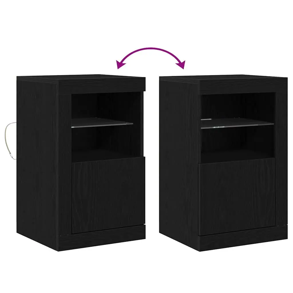 LED Sideboard Black Oak 2 pcs Engineered Wood with RGB Lights Storage Unit