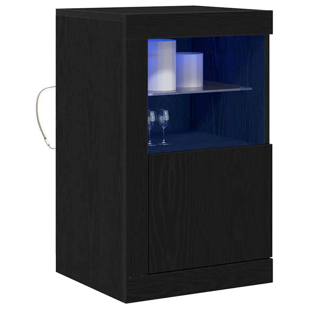 LED Sideboard Black Oak 2 pcs Engineered Wood with RGB Lights Storage Unit