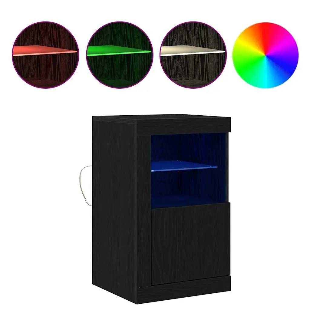 LED Sideboard Black Oak 2 pcs Engineered Wood with RGB Lights Storage Unit